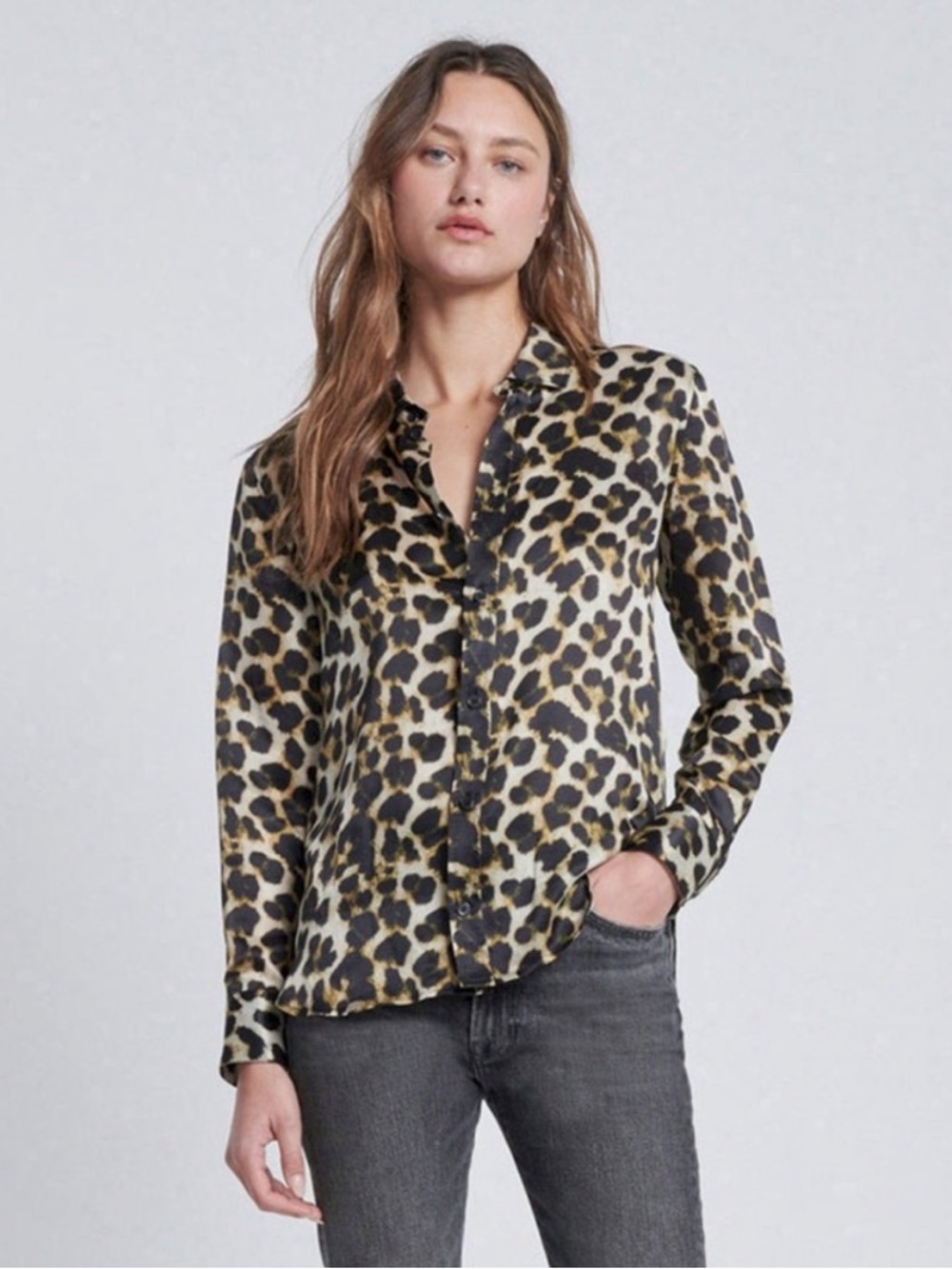 7 For All Mankind Leopard Print Button-Down Shirt - Gold & Black